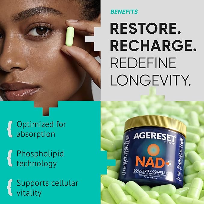 AGERESET NAD Supplement NMN Alternative Liposomal + Gotu Kola for Women & Men w/Resveratrol, Quercetin, Gotu Kola