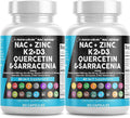 Clean Nutraceuticals NAC Supplement N-Acetyl Cysteine Vitamin D3 K2 Zinc Quercetin Sarracenia Purpurea with Elderberry Holy Basil Bee Propolis Bromelain L-Lysine (2)