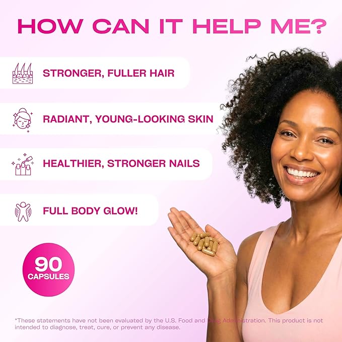 GOBIOTIX Hair Skin and Nails Vitamin Supplement - 10000mcg Biotin Pills with Hyaluronic Acid, Folate, Iron, Magnesium, and Zinc - Collagen Production, Hair Growth - 30 Servings