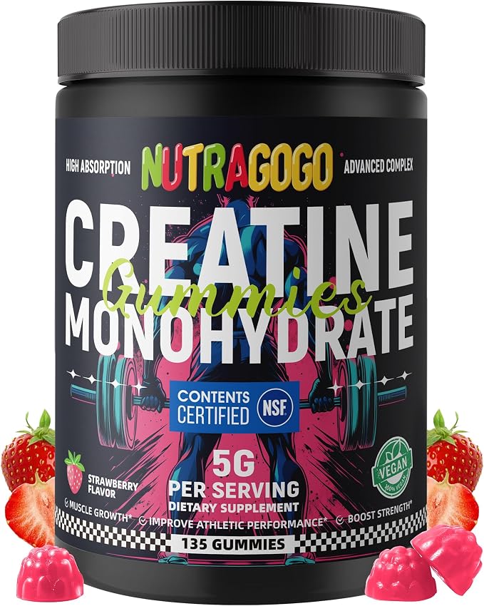 NSF Certified Creatine Gummy - Creatine Monohydrate Gummies for Men & Women-5g of Creatine Monohydrate per Serving - Sugar Free,Vegan, Strawberry Electrolyte Chews, 135 Count