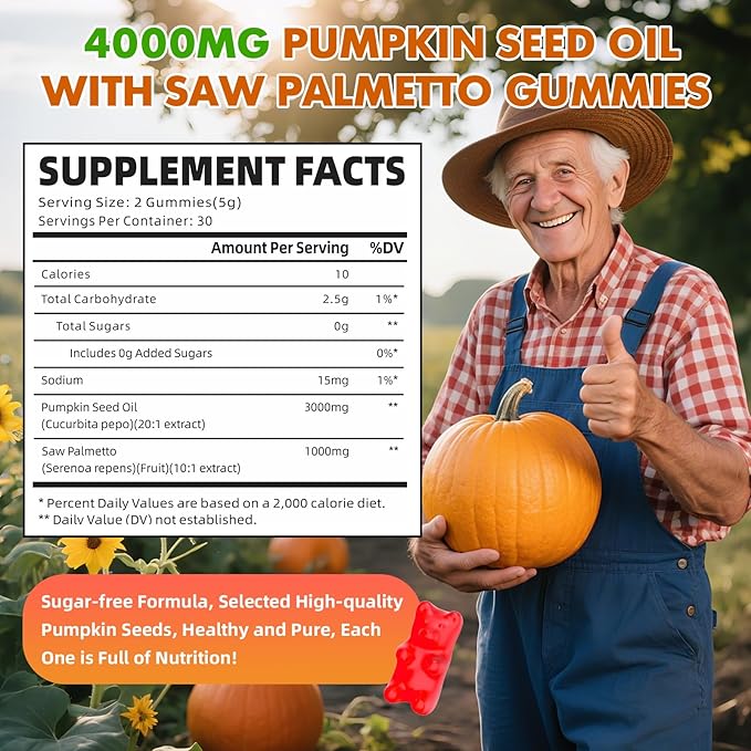 2 Pack Pumpkin Seed Oil Gummies with Saw Palmetto, Organic Pumpkin Seed Oil Supplement, High Pure Extract for Women Men, Raspberry Flavor, 120 Count