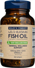 Wiley's Finest Wild Alaskan Fish Oil Easy Swallow Minis - Omega-3 Fish Oil Supplement for Adults and Kids - Double-Strength 630mg EPA and DHA Natural Supplement - 180 Mini Softgels (90 Servings)