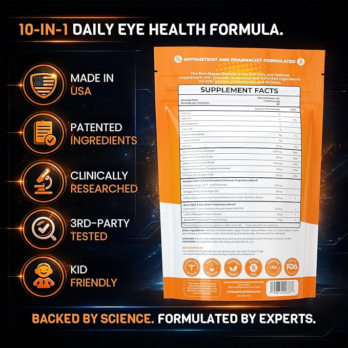 The Eye-Mazen Kids Gummy Eye Vitamins for Vision and Eye Health - Lutein and Zeaxanthin Supplements for Eyes with Omega 3 & Vitamin A - Eye Supplements for Kids