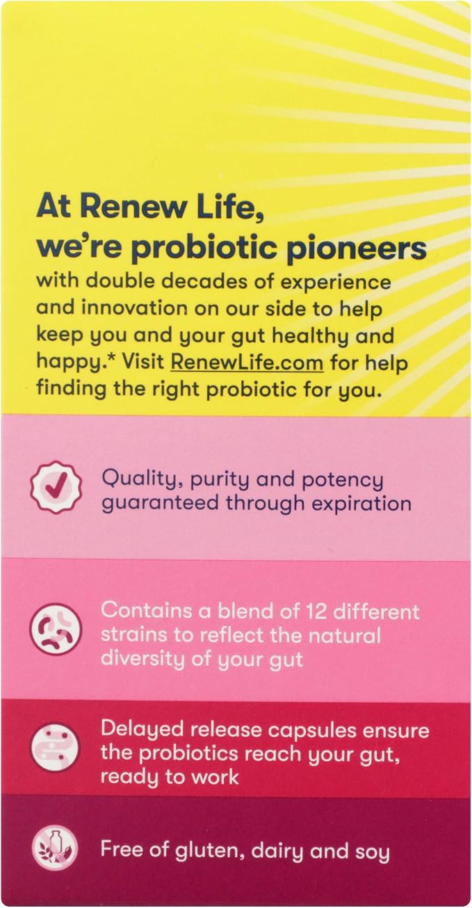 Renew Life Women's Probiotic Capsules, Supports pH Balance for Women, Vaginal, Urinary, Digestive and Immune Health, L. Rhamnosus GG, Dairy, Soy and Gluten-Free, 90 Billion CFU - 60 Ct