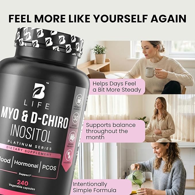 Myo-Inositol & D-Chiro Inositol 40:1 for Women | I Inositol Supplement for Women | Hormone Balance, Fertility & Cycle | Vitamin B8, Insulin & Flo Ovarian Support | 240 Caps