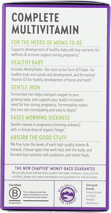 New Chapter Perfect Prenatal Vitamins, Organic Prenatal Vitamins, Non-GMO Ingredients for Healthy Baby & Mom - Folate (Methylfolate), Iron, Vitamin D3, Fermented with Whole Foods and Probiotic, 192 count