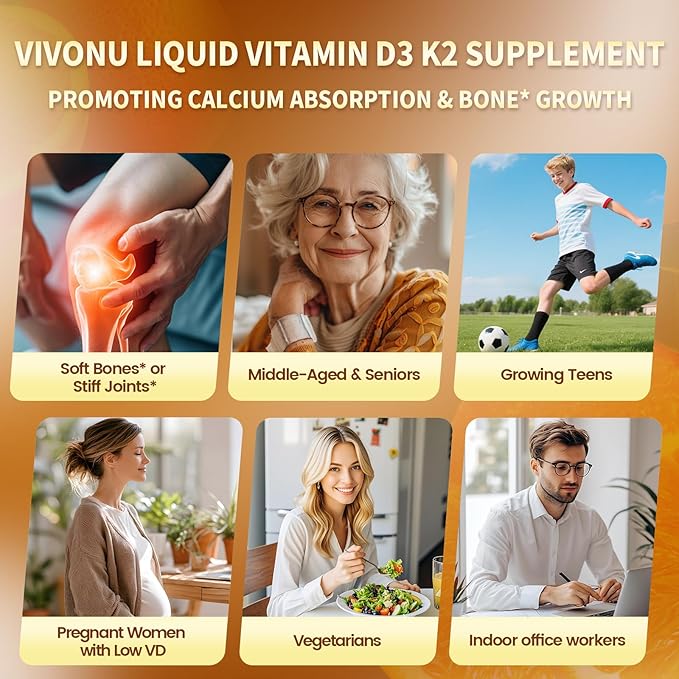 Vitamin D3 K2 Drops, D3 20000 IU & K2 as MK-7 400mcg with Magnesium, Calcium, Zinc & Omega 3 for Immune*, Mood*, Bone* Health, Orange Flavor Vitamin D Liquid Drops Supplement(1 Bottle)