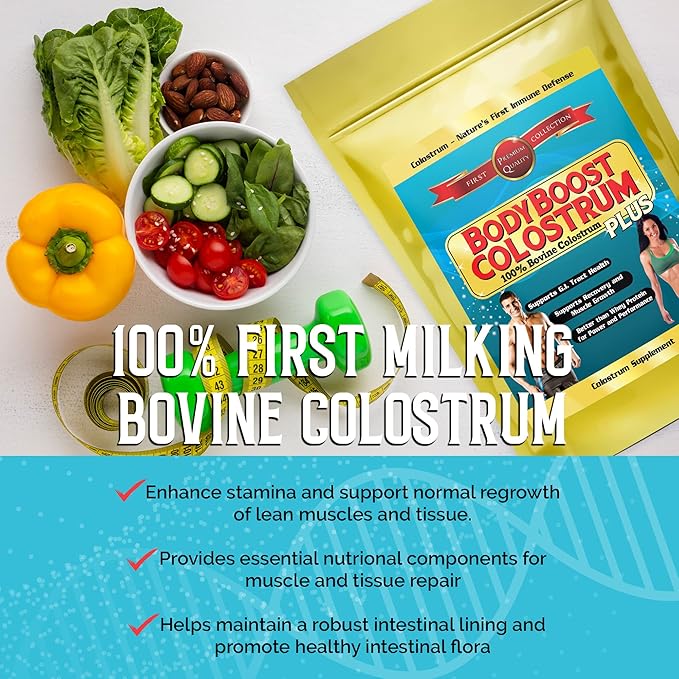 BodyBoost Colostrum Whole, 100% Bovine Colostrum Powder, Immune Booster Supplement with Immunoglobulin & Lactoferrin,Grass Fed Colostrum, Food for Gut Health & Muscle Growth, Diverse Intake, 8 oz