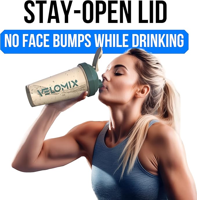 VELOMIX -2 Pack- 28 oz Protein Shaker Bottles for Protein Mixes - 2x Wire Whisk | Leak Proof Shaker Cups for Protein Shakes and Pre Workout | Protein Shaker Bottle Pack (A6) Blue/Beige