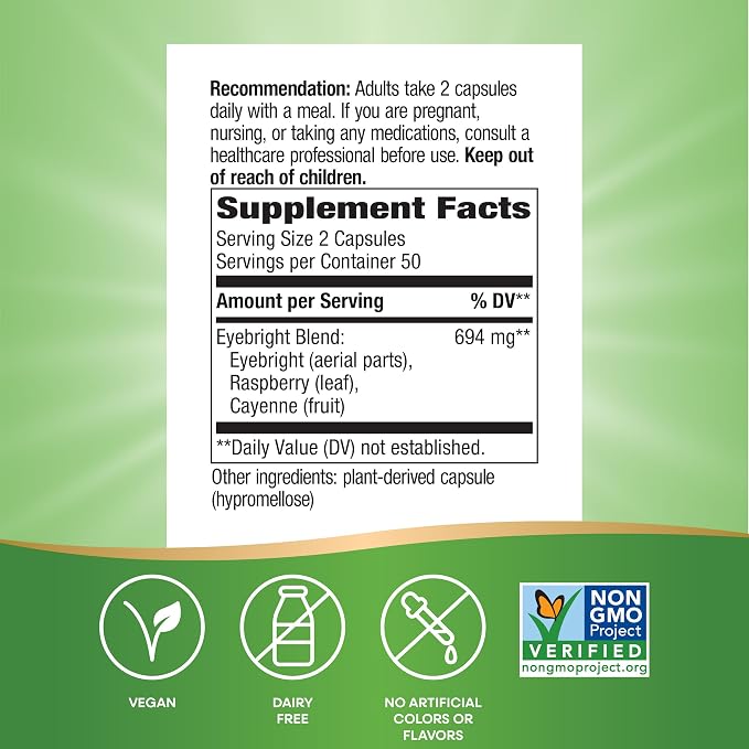 Nature's Way Eyebright Herb Premium Blend, Herbal Blend, Non-GMO Project Verified, Eyebright Supplement, Vegan, 100 Capsules (Packaging May Vary)