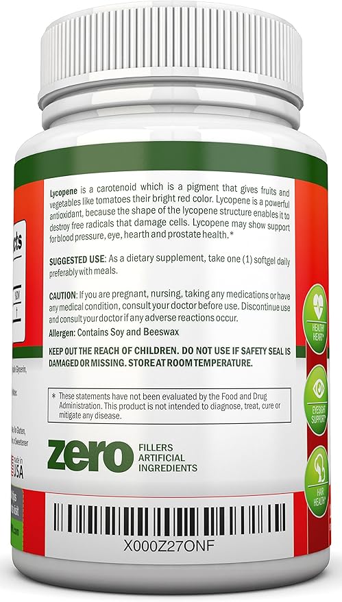 Lycopene - 10MG - 120 Softgels - 3 Month Supply - Premium Quality Antioxidant - 100% Natural Tomato - Great for Prostate Health, Immune System Support, Heart Health and Eyesight Support