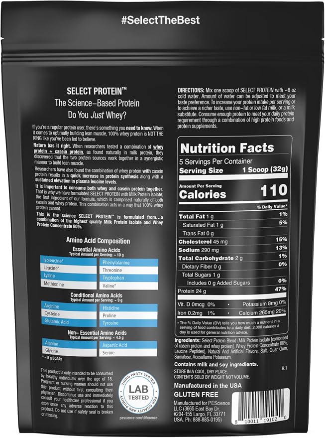 PEScience Select Protein Powder, Whey and Casein Blend, Lean Protein Powder for Women and Men, Low Calorie, Low Carb, Keto Friendly, Gluten Free, Frosted Sugar Cookie - 5 Servings
