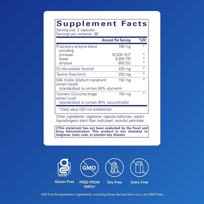 Pure Encapsulations Digestion GB - Digestive Enzyme Supplement - for Gallbladder Support & Gut Health* - with Bile Salts & Digestive Enzymes Blend - Gluten Free & Non-GMO - 180 Capsules