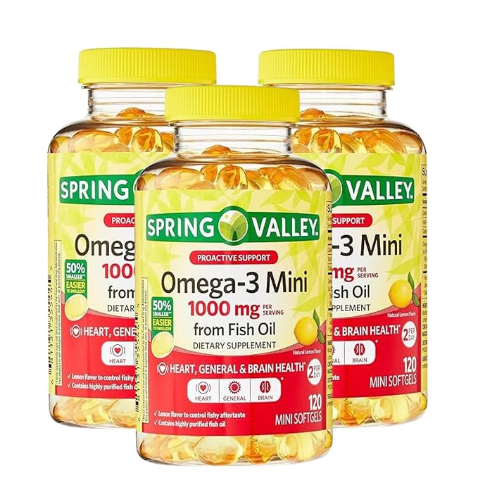 Omega-3 Mini Fish Oil – 120 Mini Softgels, Easy-to-Swallow Omega 3 Fatty Acid Supplements with EPA & DHA, Burpless Fish Oil Omega 3, Lemon Flavor Omega 3 Supplement for Women & Men (Pack of 3)