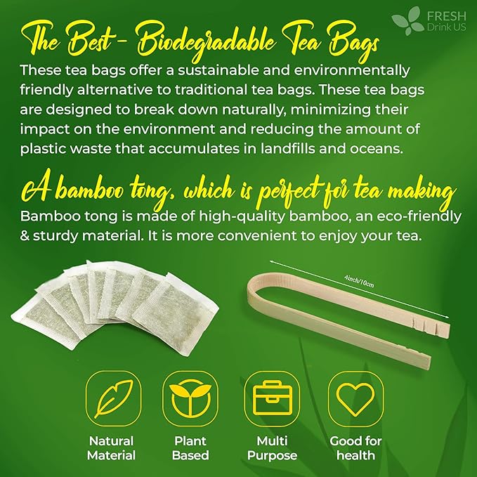 FreshDrinkUS, Premium Bamboo Leaf Tea Bags | 40 Count | Naturally Light & Refreshing Caffeine-Free Herbal Tea – From 100% Natural Bamboo Leaves. Sugar-Free. Vegan