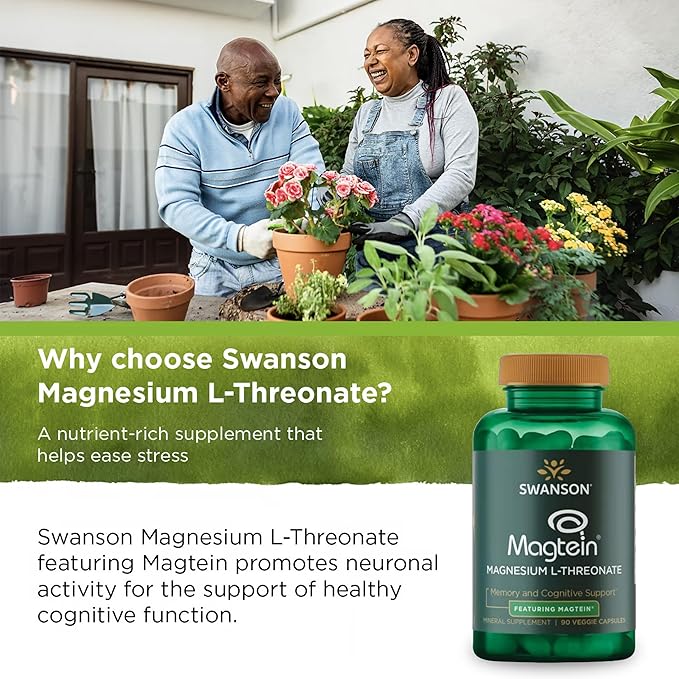 Swanson Magnesium L-Threonate Brain and Cognitive Health Supplement for Professionals Seeking Mental Clarity - 96 mg Magnesium per Serving (90 Vegan Capsules, 4 Pack)