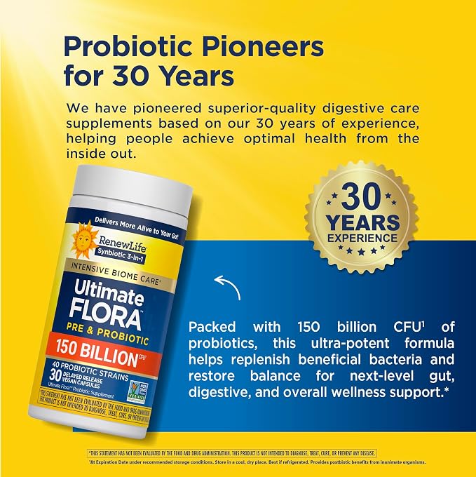 Renew Life Ultimate Flora Adult Ultimate Care Probiotic, 150 Billion, 30 Caps (Package May Vary)