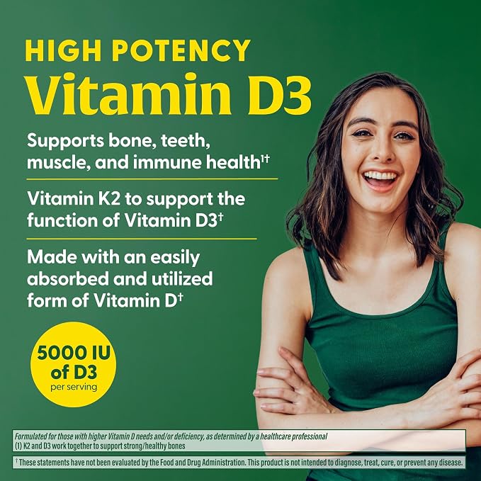 MegaFood Vitamin D3 5000 IU (125 mcg) - Vegetarian Supplements with Vitamin D3 K2 - Supports Bones, Teeth, Muscles & Immune Health - Certified Non-GMO - 60 Mini Capsules, 60 Servings (Pack of 2)