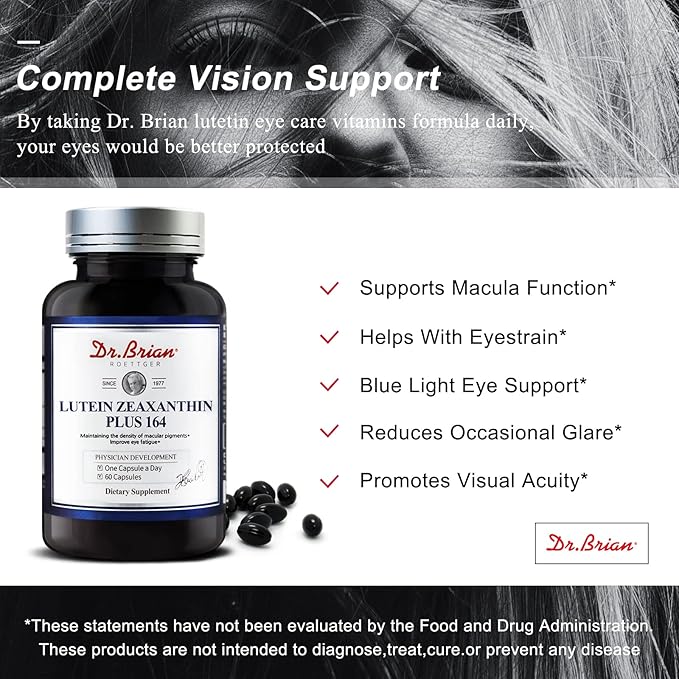 Dr. Brian Lutein and Zeaxanthin Supplements, Eye Vitamins Macular Degeneration Supplements Non-GMO, Gluten Free for Dry Eyes Vision Health, 60 Capsules