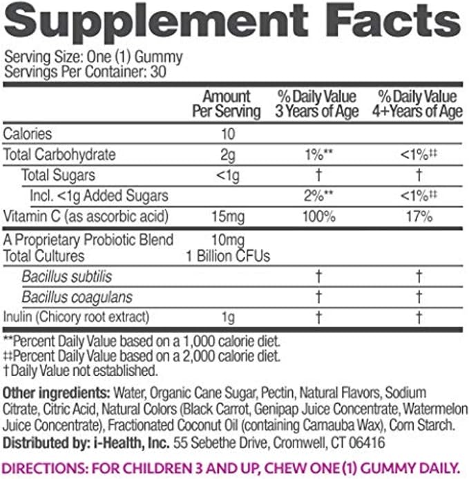 up4 Kids Probiotic Gummies, Digestive and Immune Support with Prebiotics and Vitamin C, Gelatin Free, Gluten Free and Non-GMO, For Ages 3+, 30 count