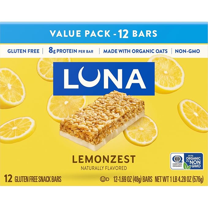 LUNA Bar - LemonZest Flavor - Gluten Free Snack Bars - Non-GMO - Protein Bars - Made with Organic Oats - Value Pack (12 Pack)