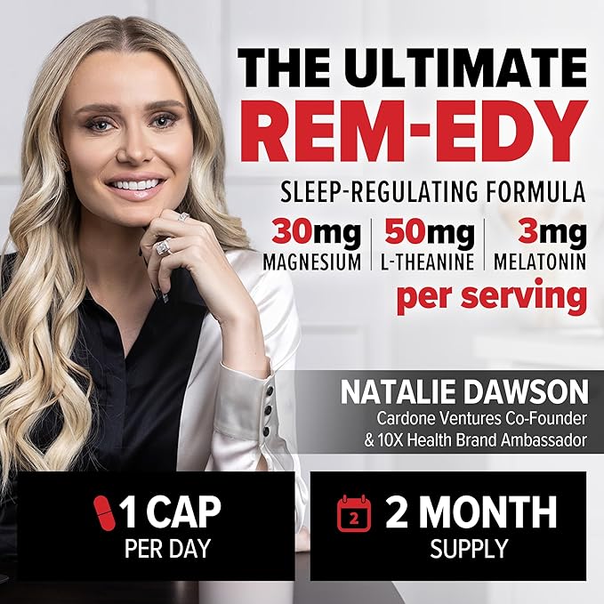 10X Health Sleep Supplements for Adults - 60 Capsules - Melatonin 3mg, L Theanine, Magnesium Supplement, Magnesium Oxide for Deep, Better Rest & Relaxation - 3-in-1 Natural Sleep Support