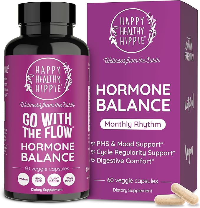 Happy Healthy Hippie Hormone Balance for Women — PMS Support & PMDD, Mood, Cycle Regularity — Chasteberry Supplements with Maca, Dong Quai, Black Cohosh — Vegan, Non-GMO, 60 Capsules
