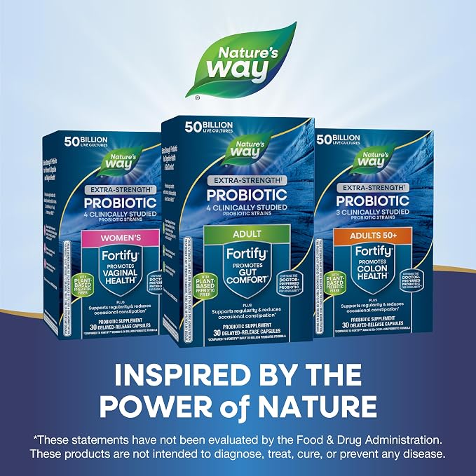 Nature's Way Extra Strength(1) Fortify Probiotic, Probiotics for Digestive Health, Prebiotics, 50 Billion Live Cultures, Digestive & Immune Health Support*, 30 Capsules