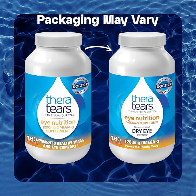TheraTears Omega 3 Supplement for Eye Care, 1200mg Fish Oil and Organic Flaxseed Oil with Vitamin E, 180 Count
