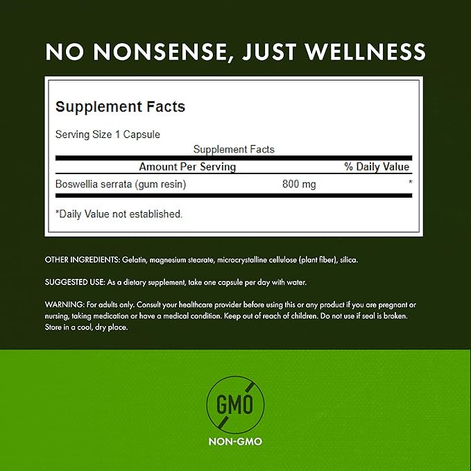 Swanson Double Strength Boswellia Serrata Ayurvedic Joint Supplement for Active Adults Seeking Flexibility and Mobility Support - 800 mg (60 Capsules, 2 Pack)