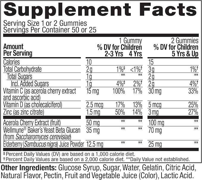 OLLY Kids Immunity Gummy, Immune Support, Wellmune, Elderberry, Vitamin C, Zinc, Chewable Supplement, Cherry - 50 Count