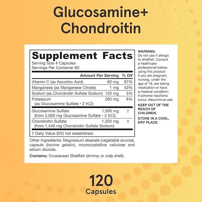 Jarrow Formulas Glucosamine + Chondroitin - 240 Capsules - Nutrient Support - Dietary Supplement for Joint Health - with Vitamin C & Manganese - 60 Servings