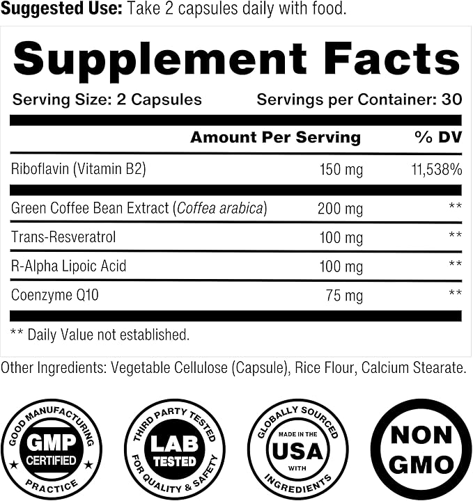 Celly Mitochondrial Health | Longevity Supplement for Cellular Nutrition and Healthy Aging | Promotes Mitochondria ATP Energy with CoQ10, Resveratrol & Green Coffee | Made in USA & 3rd Party Tested