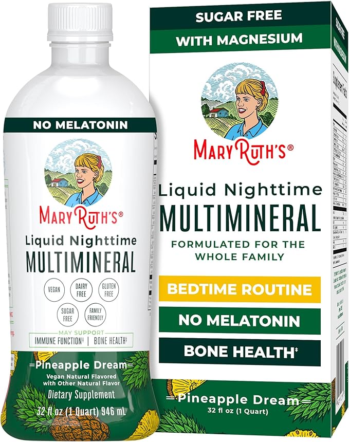 MaryRuth's Liquid Nighttime Multimineral | No Melatonin | Bedtime Routine | Magnesium Citrate | Calcium | Zinc | Vitamin D3| Available in 4 Flavor - Vegan | Sugar Free | Gluten Free | 32 Oz