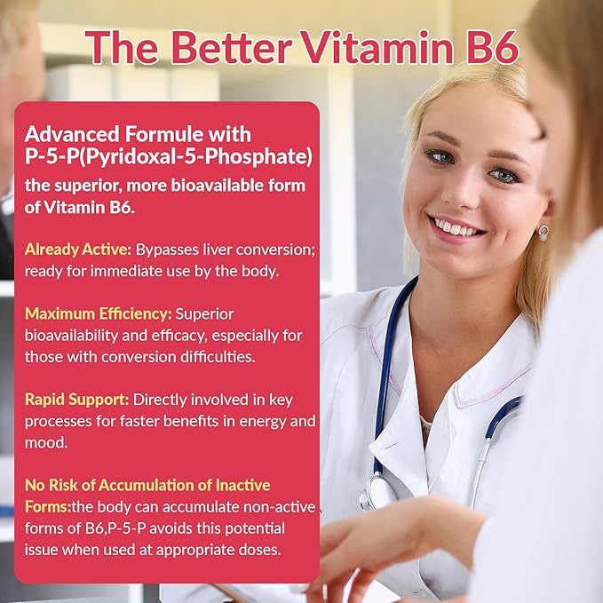 Vitamin B6 Gummies 100mg, Vitamin B6 Supplement P5P for Energy & Nervous System, Sugar Free, Vegan, 60 Liquid-Filled Gummies.