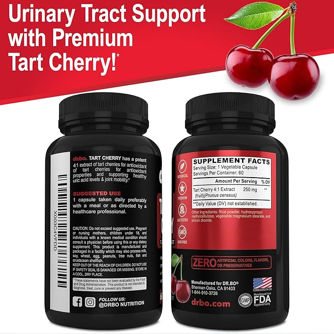 Tart Cherry Extract Capsules Supplement - Purge Uric Acid Flush Cleanse Antioxidant Pills for Rest Support - Tart Cherry Capsules Anthocyanin Supplements Ultra Pure Cherries Vitamins Concentrate Pill