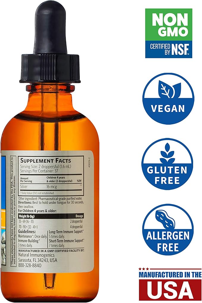 Sovereign Silver Kids Immune Support - Colloidal Silver, Bio-Active Silver Hydrosol, 10 ppm, Liquid Dropper, 2 Fl Oz, (59 mL)