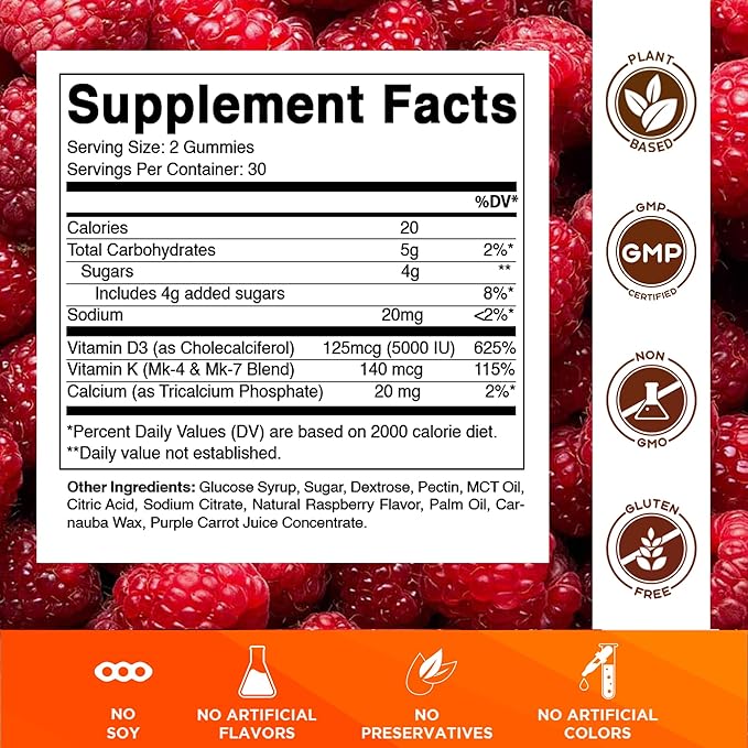 Vitamatic Vitamin D3 + K2 Gummies – 60 Count | Supports Bone, Heart & Immune Health – Promotes Calcium Absorption – Plant-Based, Non-GMO, Gluten-Free