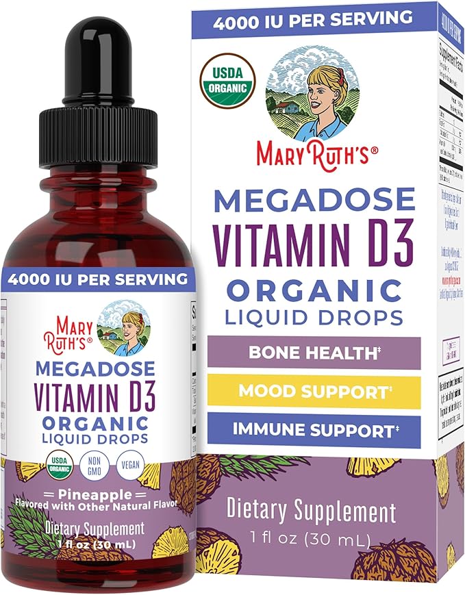 MARYRUTH'S Vitamin D3 Liquid Drops | Megadose 4000 IU | USDA Organic Liquid Vitamin D Spray for Adults & Kids | Immune Support & Bone Health | Vegan | Gluten Free | Non-GMO | 30 Servings