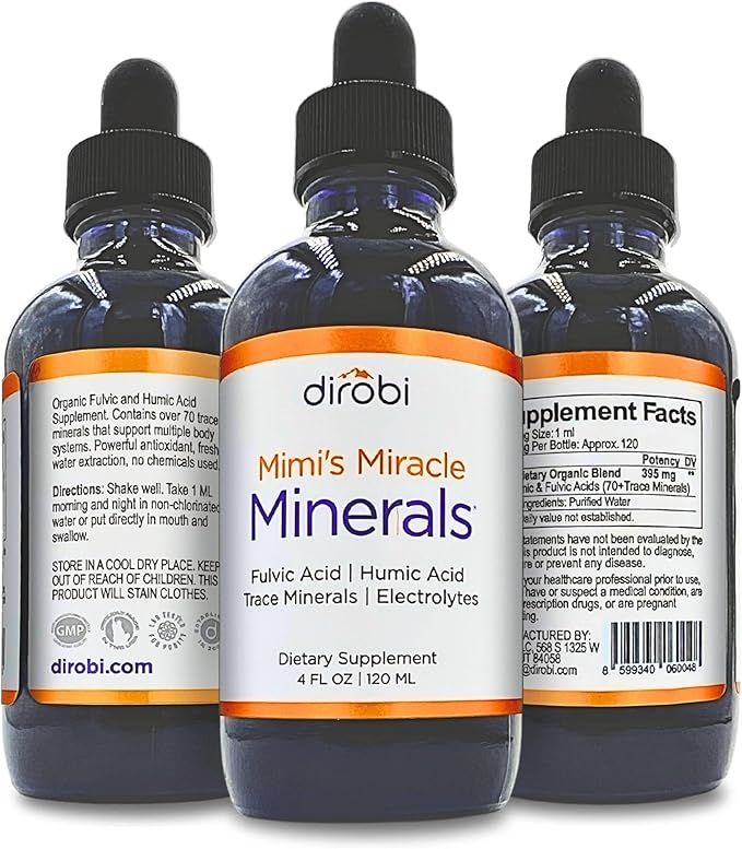 Mimi's Miracle Minerals Fulvic Acid Humic Acid - Trace Mineral Supplement, 70 Ionic Minerals - Organic Plant Derived Liquid (4 oz Refill, 120 Day Supply)