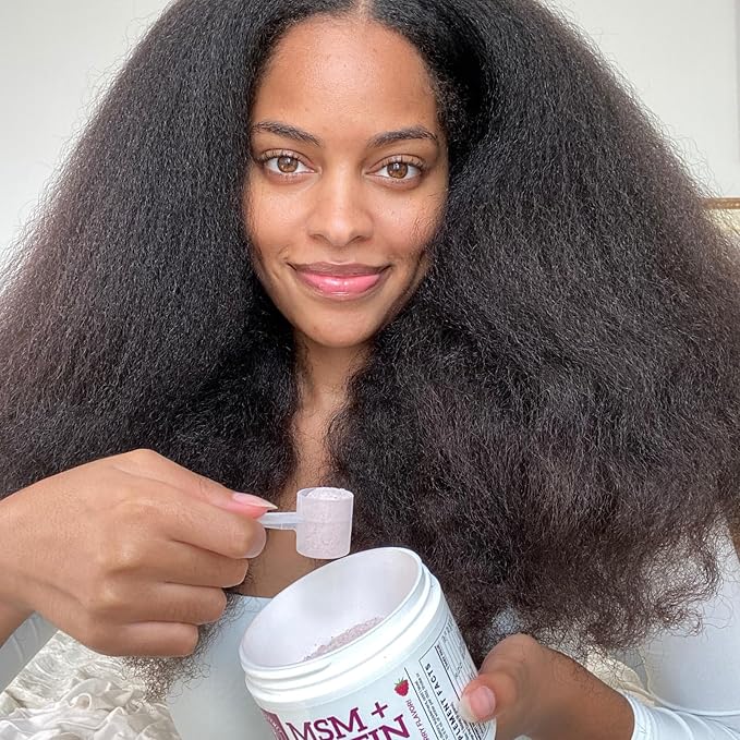 Qhemet Biologics MSM + Biotin Hair Nutrient Drink Mix - Vitamins Powder to Support Lush Volume - Bamboo Silica & Vitamins D3 + B12 for Hair Health - Jumpstart Your Hair Growth Journey (8.5 oz)