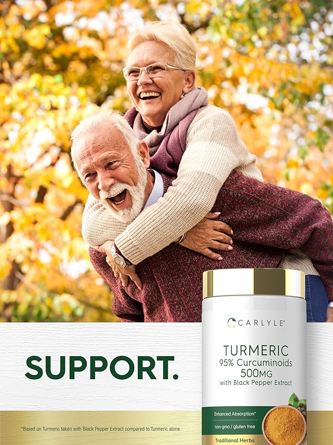 Carlyle Turmeric Curcumin Supplement 500mg | 60 Softgels | with Black Pepper Extract | 95% Curcuminoids | Non-GMO, Gluten Free