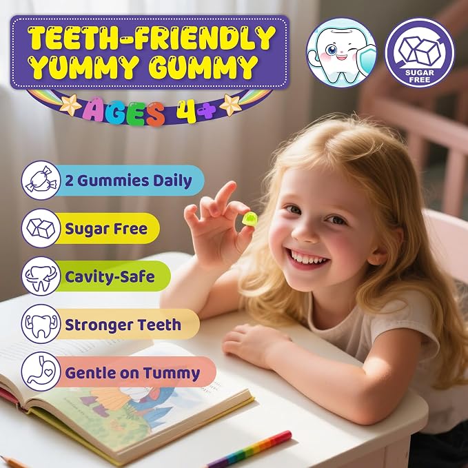 Kids Omega-3 Gummies for 4+, Algae Oil DHA & EPA with Vitamin D3 K2, Choline & PS, Vegan Fish Oil Supplements for Brain, Bone, Cognitive & Immune Health, No Fish Taste, SugarFree, Lemon Flavor, 120Cts