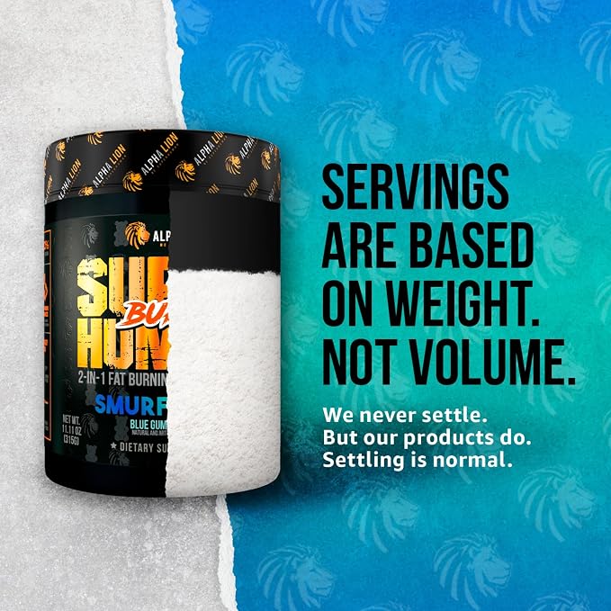 ALPHA LION Superhuman Burn – 2 in 1 Metabolism Booster Pre Workout and Thermogenic Fat Burner for Men – Appetite Suppressant and Weight Loss Supplement (21 Servings, Blue Gummy Bear Flavor)