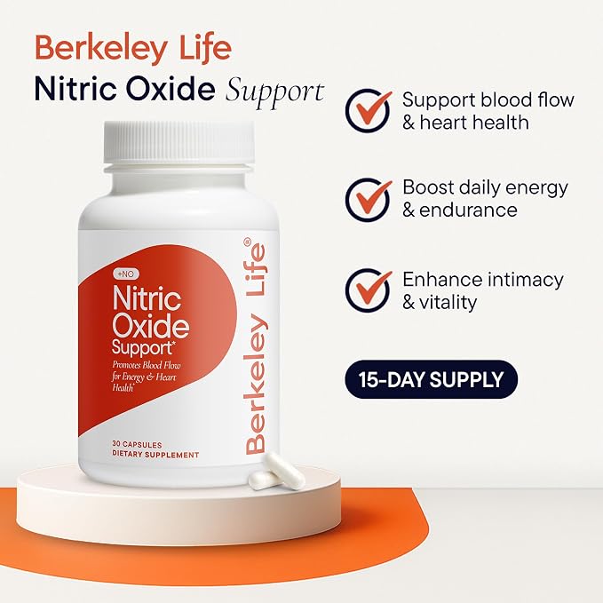 Berkeley Life Nitric Oxide Support Supplement - Nitric Oxide Booster for Men & Women - Blood Flow & Circulation with Beet Root Powder to Support Energy, Heart Health & Healthy Blood Pressure- 30 Count