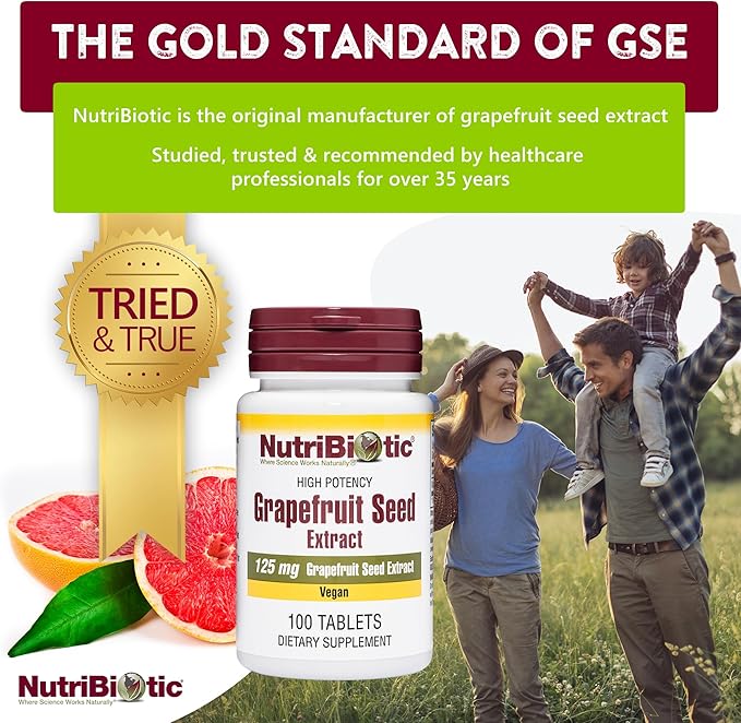 NutriBiotic – Grapefruit Seed Extract Tablets 125mg, 100 Count | Premium Grade GSE with Bioflavonoids | Potent Immune & Overall Health Support | Easy to Swallow | Vegan, Gluten Free, Non-GMO