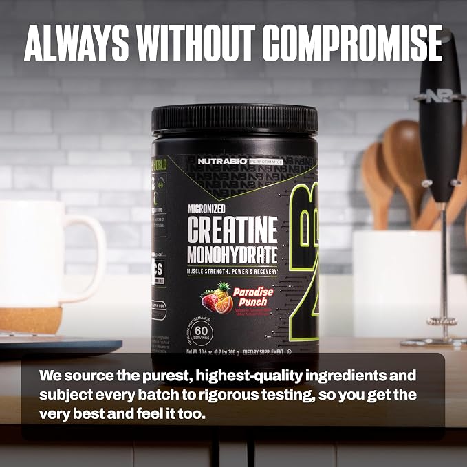NutraBio Pure Micronized Creatine Monohydrate Powder Supplement,Paradise Punch,(300g)-Supports Bulk Muscle Energy, Recovery, and Strength-HPLC Tested Creatine Powder Supplement for Men and Women