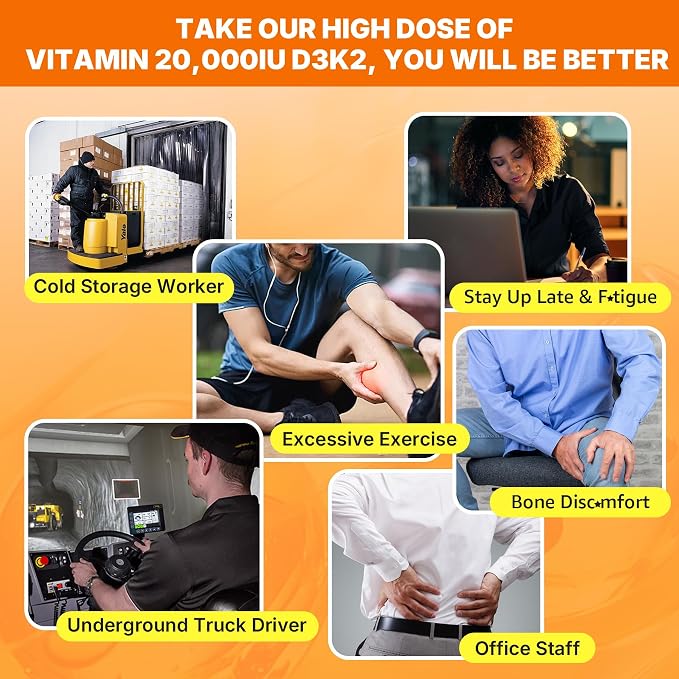 Vitamin D3 20,000 IU + K2 Vitamin (MK4 & MK7) 200mcg + Calcium Citrate, Optimal Vitamin D3 K2 Softgel - Strong Bone & Muscle, Calcium Absorption, Helping Vitamin D Deficiencies, Easy to Swallow, 1Pack