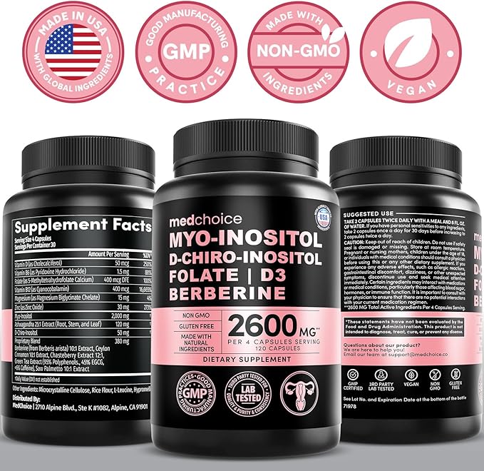 14-in-1 Women’s Inositol Complex Supplement – 40:1 Myo & D-Chiro Inositol with Folate, Vitamin D3, Zinc, Magnesium & Botanicals for Hormone & Feminine Wellness Support – (120 Capsules) (Pack of 3)