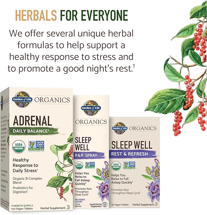 Garden of Life Organics Sleep Well Rest & Refresh Tablets with Lemon Balm, Green Tea Extract, Chamomile & Probiotics – Support for Restful Sleep & Relaxation, Non-GMO, Gluten-Free, Vegan, 30 Tablets